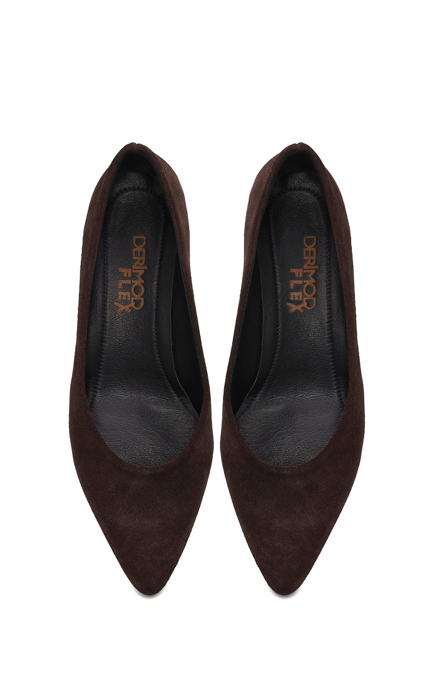 Derimod Flex Woman Brown Short Thick-Heeled Suede Stiletto