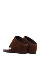 Women's Brown Platform Suede Leather Slippers | Derimod
