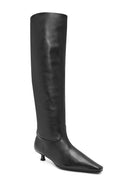 Women's Black Thin Short Heeled Leather Boots | Derimod