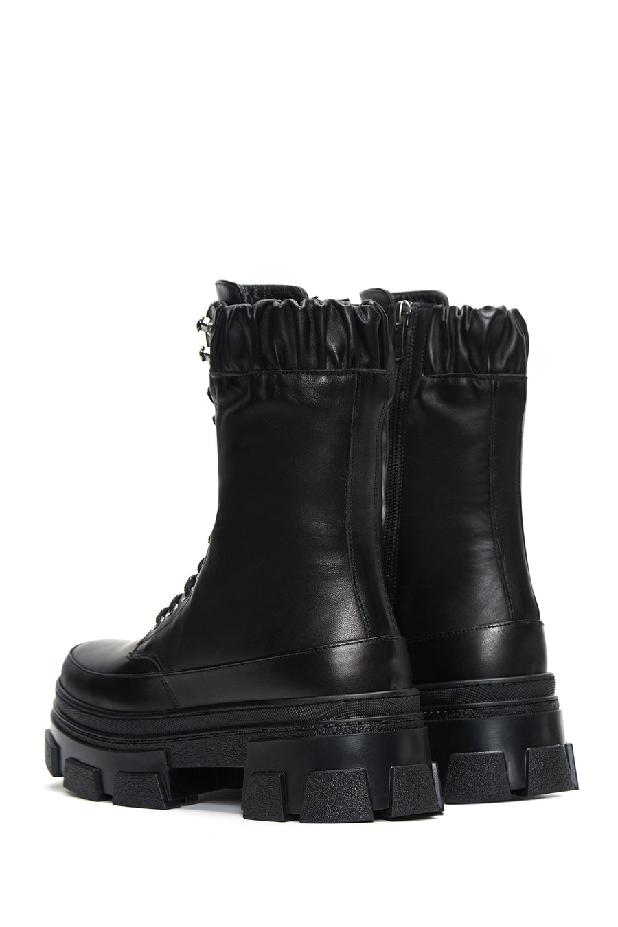 Women's Black Leather Thick Soled Boots