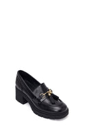 Kadın Siyah Kalın Topuklu Tokalı Deri Loafer | Derimod
