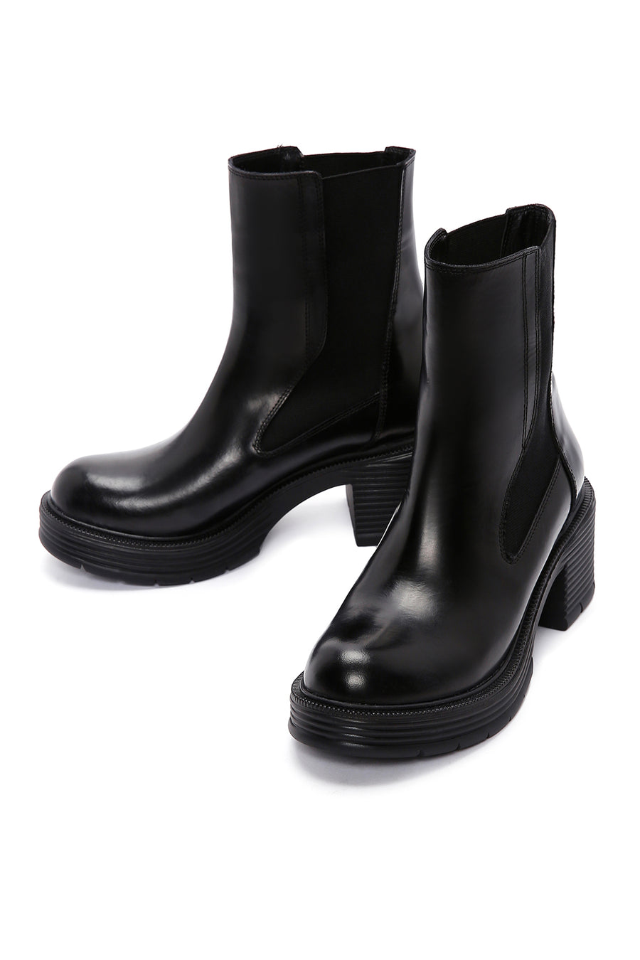 Women's Black Leather Heeled Chelsea Boots