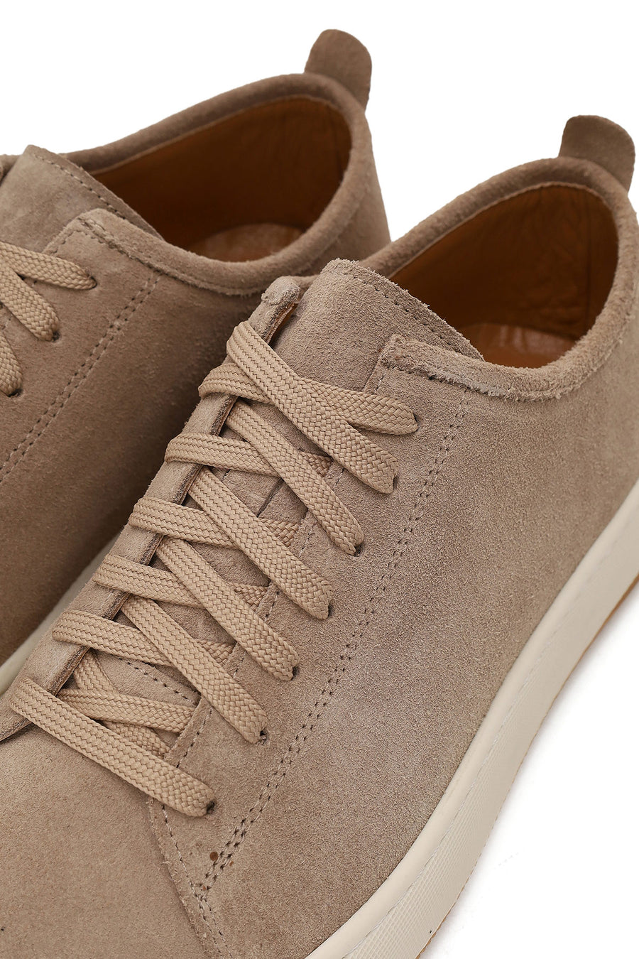 Erkek Bej Bağcıklı Kalın Tabanlı Süet Deri Sneaker