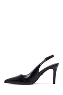 Woman Black Crocodile-Embossed Open-Back Stiletto High Heel | Derimod