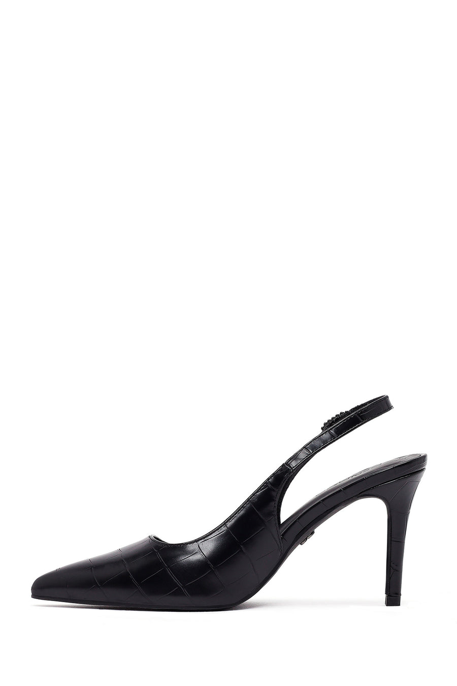 Woman Black Crocodile-Embossed Open-Back Stiletto High Heel