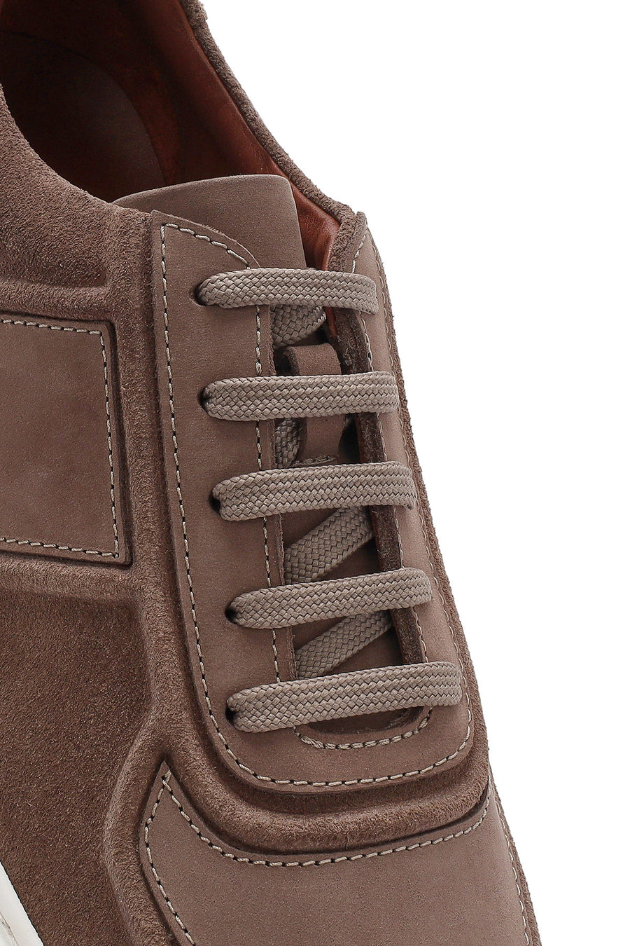 Erkek Bej Bağcıklı Kalın Tabanlı Süet Deri Sneaker