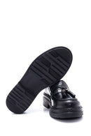 Women's Black Leather Tassel Loafer | Derimod