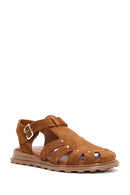 Women's Tan Ankle Strap Suede Leather Sandals | Derimod