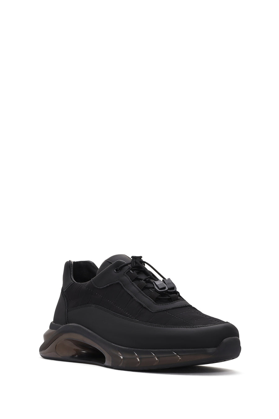 Erkek Siyah Kalın Tabanlı Bağcıklı Deri Sneaker