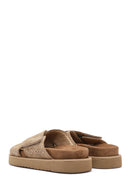 Women's Brown Thick Soled Suede Leather Slippers | Derimod