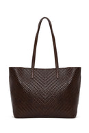 Woman Brown Long-Strap Braided Shoulder Bag | Derimod