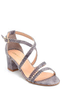 Women's Leather Snakeskin Detailed Heeled Sandals | Derimod