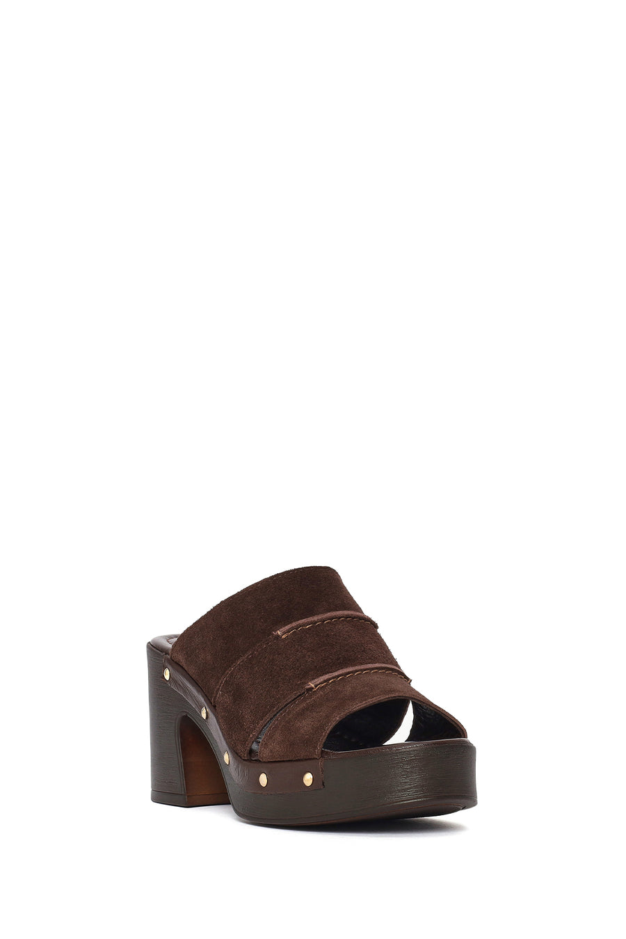 Woman Brown Chunky-Heeled Suede Leather Slippers