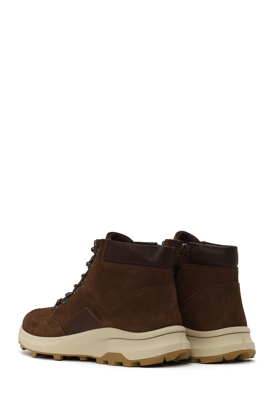Male Brown Zip Closure Thick-Soled Nubuck Leather Boots