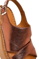 Women's Bronze Thick Soled Metallic Leather Comfort Sandals | Derimod