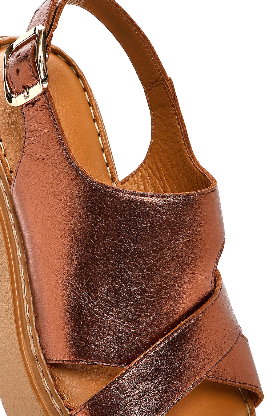 Women's Bronze Thick Soled Metallic Leather Comfort Sandals