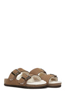 Women's Mink Double Buckled Leather Slippers | Derimod