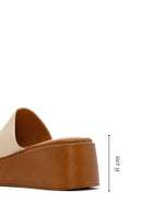 Women's Beige Thick Soled Leather Comfort Slippers | Derimod