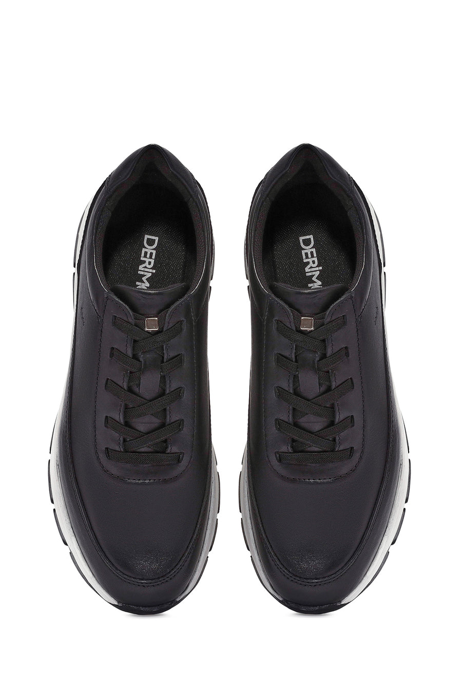 Men's Black Lace-up Thick-Sole Leather Casual Sneaker
