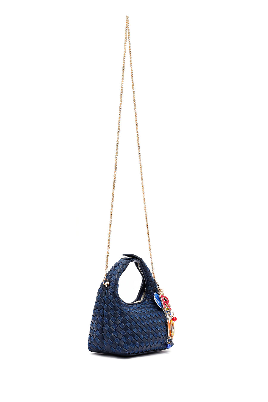 Women's Blue Long Strap Braided Mini Handbag