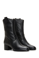 Women's Black Zippered Thick Heel Leather Casual Boots | Derimod