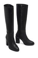 Woman Black Zip Closure Chunky Heeled Leather Boots | Derimod
