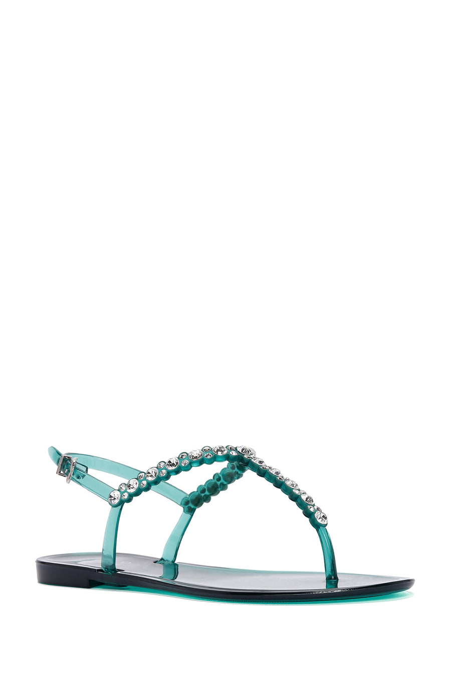 Women's Blue Ankle Strap Stone Flip Flops Sandals