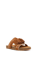 Women's Tan Tassel Suede Leather Slippers | Derimod