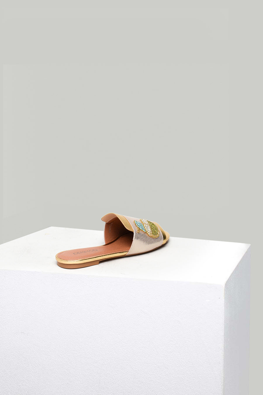 Bead Embroidered Gold Women's Slippers