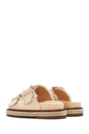 Women's Beige Thick Soled Metallic Slippers | Derimod