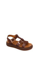 Woman Brown Buckled Thick-Soled Leather Sandal | Derimod