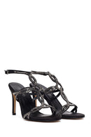 Woman Black Ankle-Buckle Embellished High Stiletto Heel Sandal | Derimod