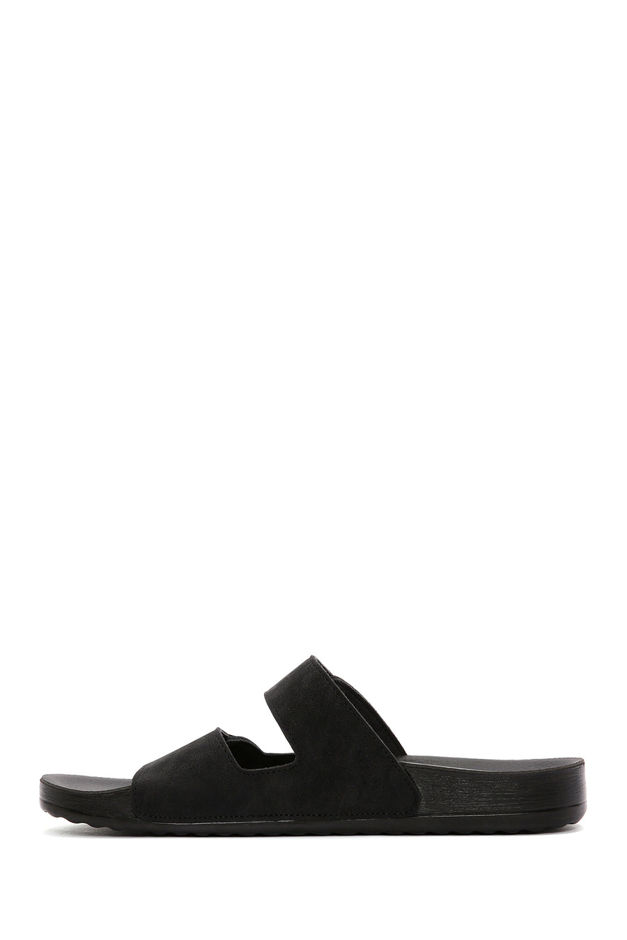 Men's Black Double Buckle Suede Leather Slippers