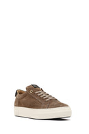Woman Beige Lace-Up Suede Leather Sneaker | Derimod