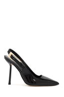 Woman Black Patent Leather Open Back High Thin Heel Leather Shoe | Derimod