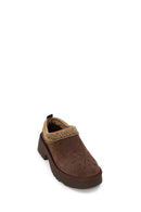 Woman Brown Patterned Chunky Heeled Suede Teddy Slipper | Derimod