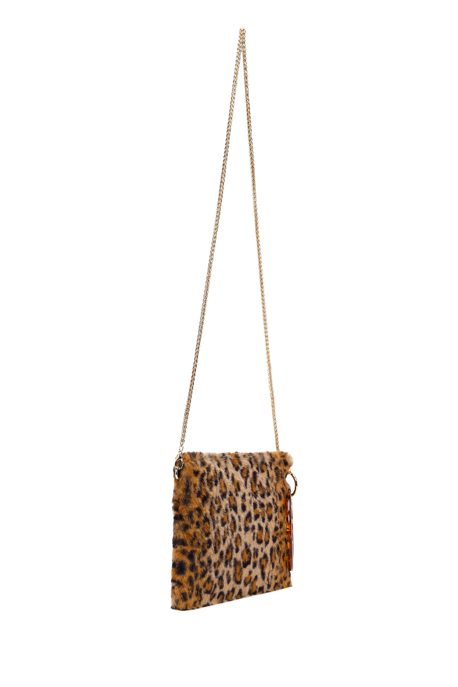 Woman Leopard Chain-Strap Plush Clutch Bag