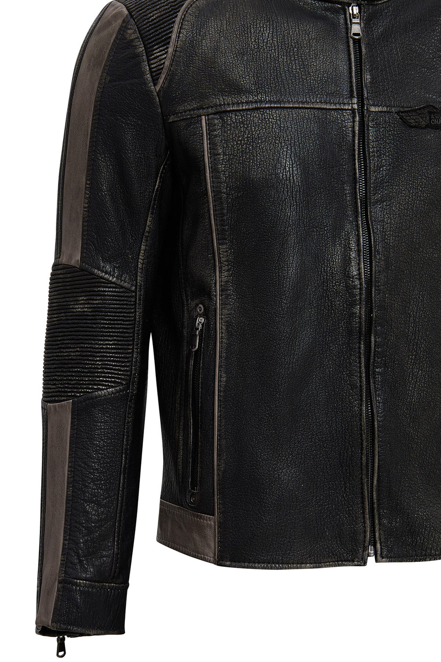 Barry Erkek Gri Hakim Yaka Slim-Fit Deri Mont