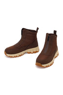 Woman Brown Zip Closure Thick-Soled Fabric Boots | Derimod