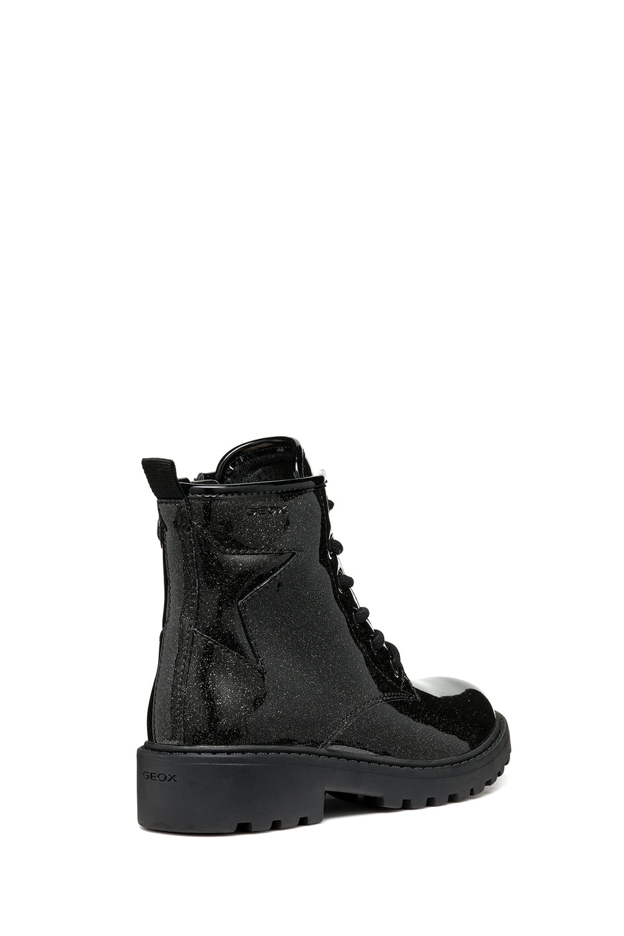 Geox Girls Black Casey Glitter Laced Leather Combat Boots