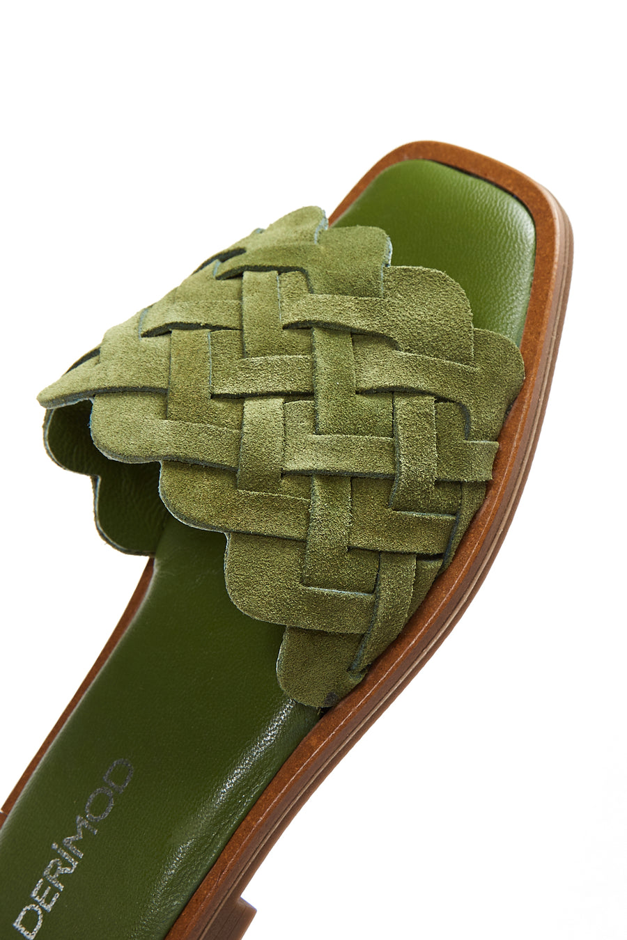 Women's Green Leather Braided Slippers