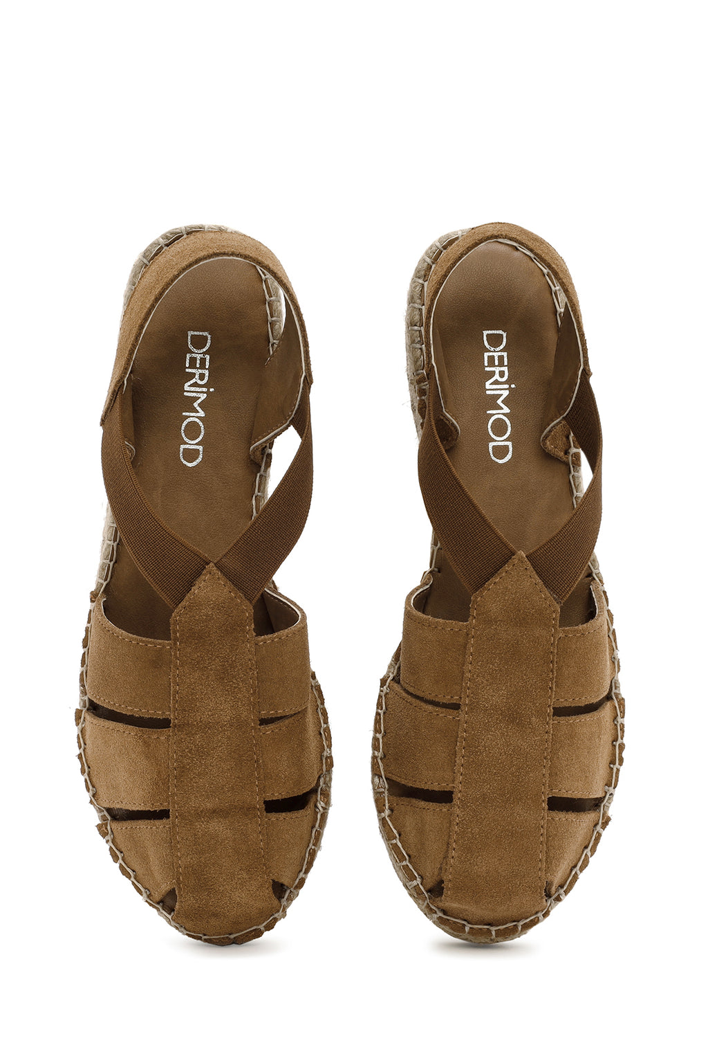 Kadın Taba Süet Deri Espadril Sandalet