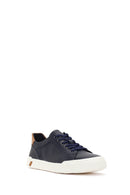 Erkek Lacivert Bağcıklı Deri Sneaker | Derimod