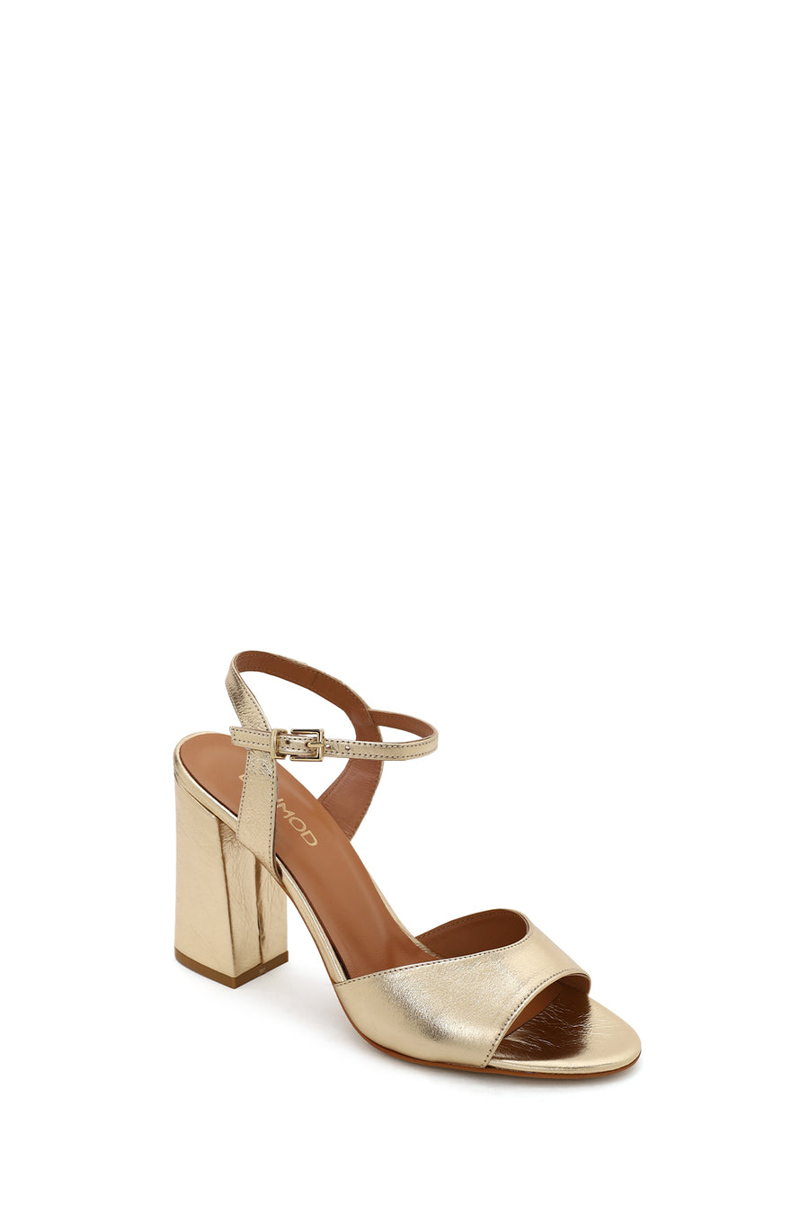Women's Gold Ankle Buckle Chunky Heel Metallic Leather Sandals