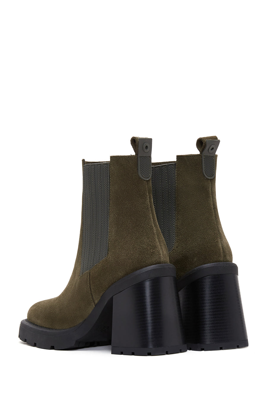 Women's Khaki Suede Leather Heeled Chelsea Boots