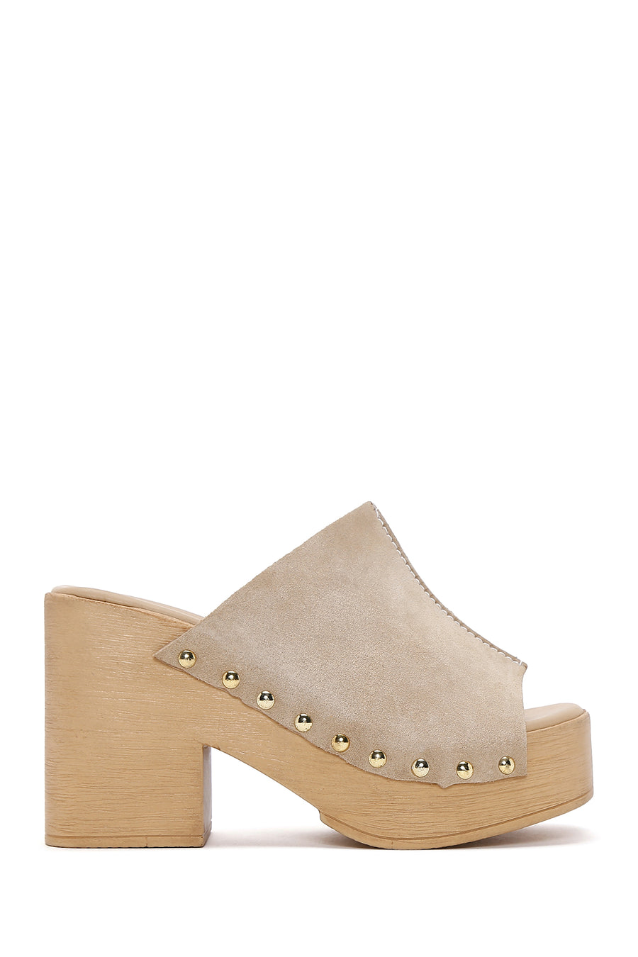 Women's Beige High Thick Heel Suede Leather Slippers 26SFD152110 | Derimod