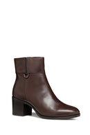 Geox Women's Brown New Asheel Zippered Thick Heel Leather Boots | Derimod