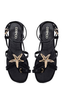 Woman Black Embellished Toe-Post Sandal | Derimod