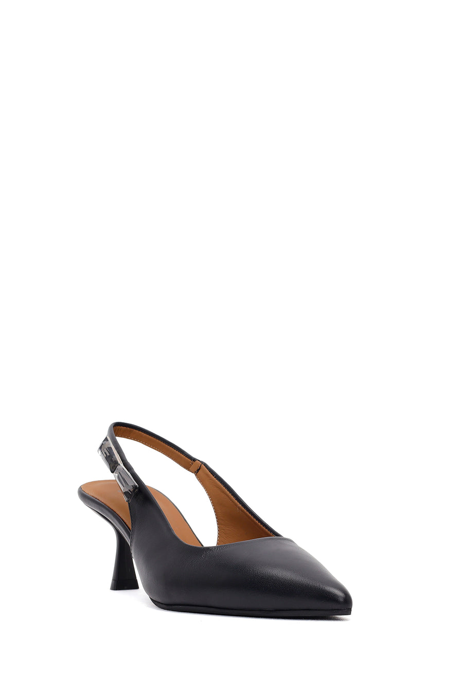 Woman Black Open-Back Heeled Leather Shoes