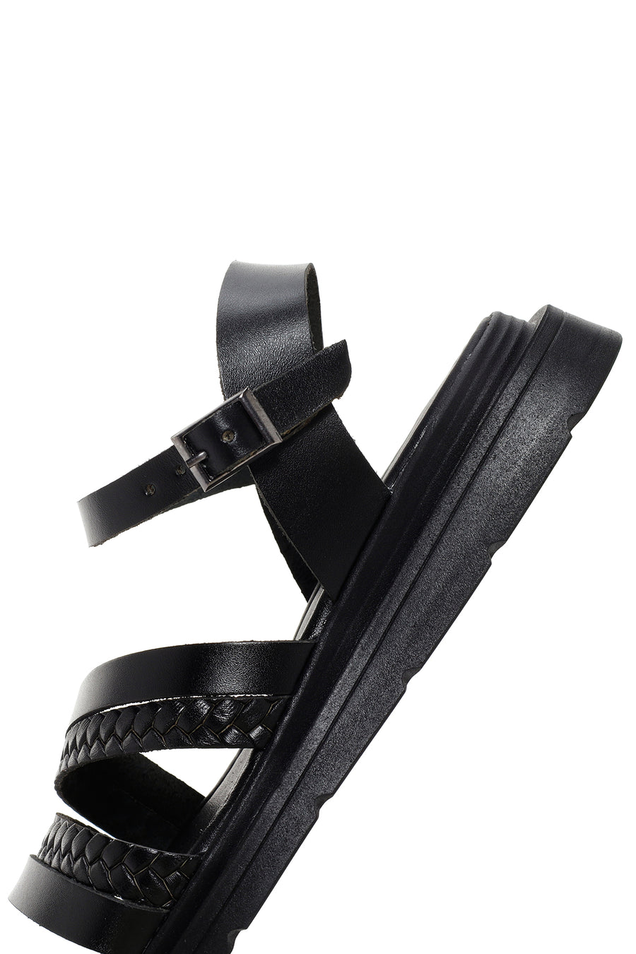 Women's Black Ankle Strap Leather Sandals